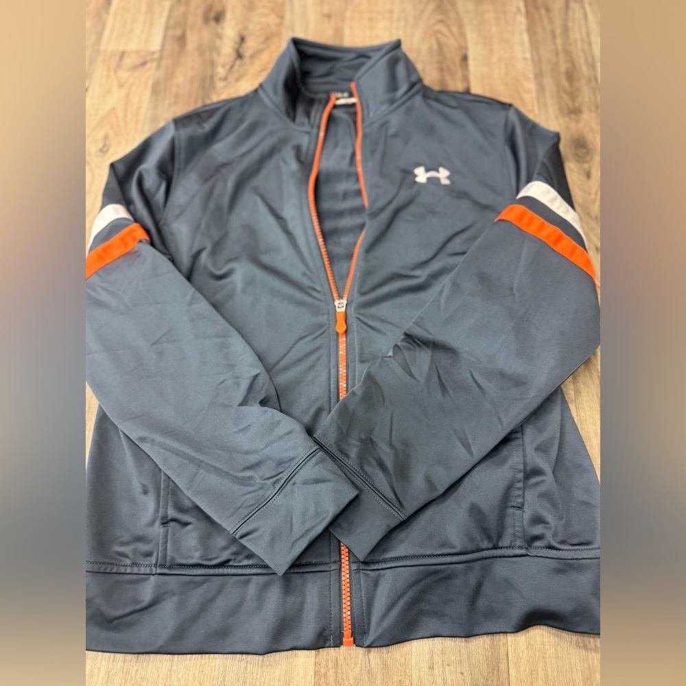 Under Armour Dark Gray Jacket with Orange‎ and White Stripes Youth Large
